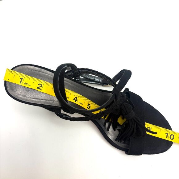 Stuart Weitzman Tassel Braided Black Suede Strappy Sandal Heels Sz 7.5/8 - Picture 10 of 12